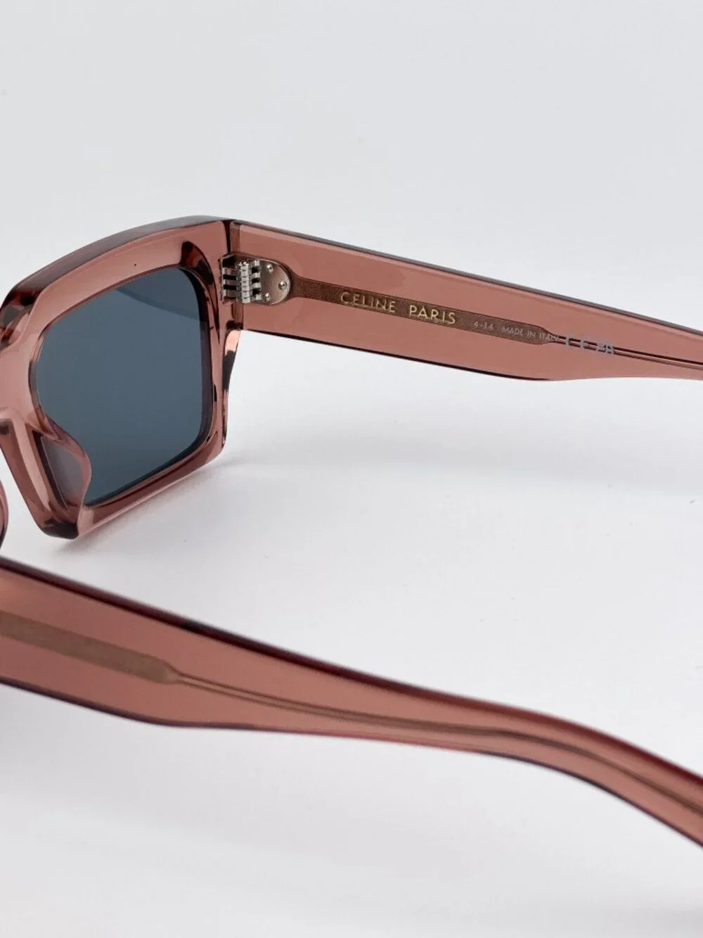 Celine CL40280U 74V “3 Dots” Rectangle Sunglasses – Dusty Pink Crystal / Blue